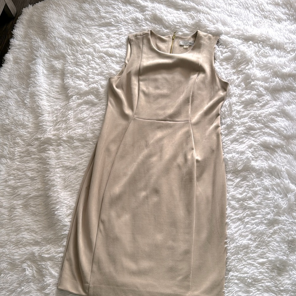Women's suade dress with lining.  Color is Shell/Cream.